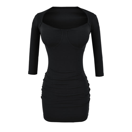 Damen Figurbetontes Midikleid mit eingenähten Cups, weitem Quadrat-Ausschnitt und Raffung Nord Taschen