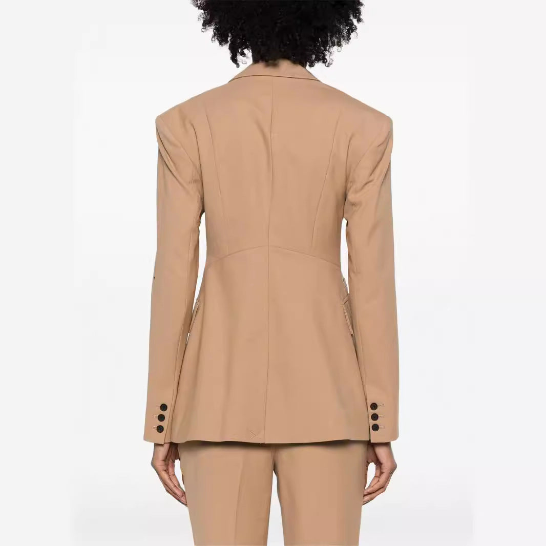 Damen Zweiteiliges tailliertes Doppelreihiges Blazer‑Hosenanzug mit ausgestellter Palazzohose Nord Taschen
