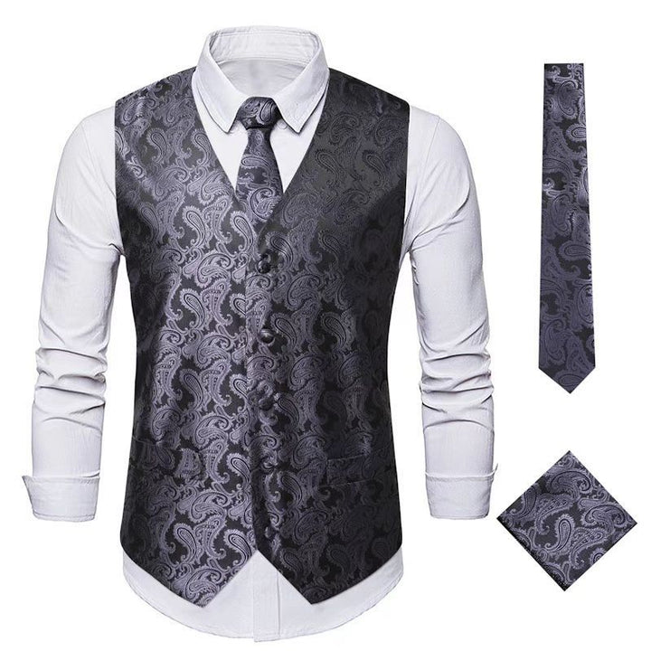 Herren Paisley Satin Anzugweste Set mit Krawatte und Einstecktuch Nord Taschen