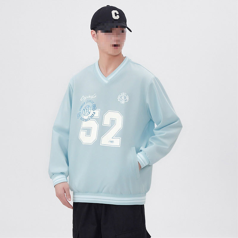 Herren Oversize V‑Ausschnitt Sportsweatshirt im College‑Look mit gestreiften Bündchen Nord Taschen