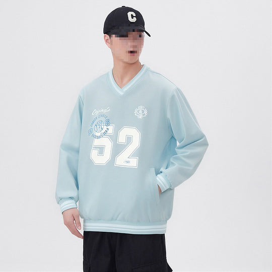 Herren Oversize V‑Ausschnitt Sportsweatshirt im College‑Look mit gestreiften Bündchen Nord Taschen