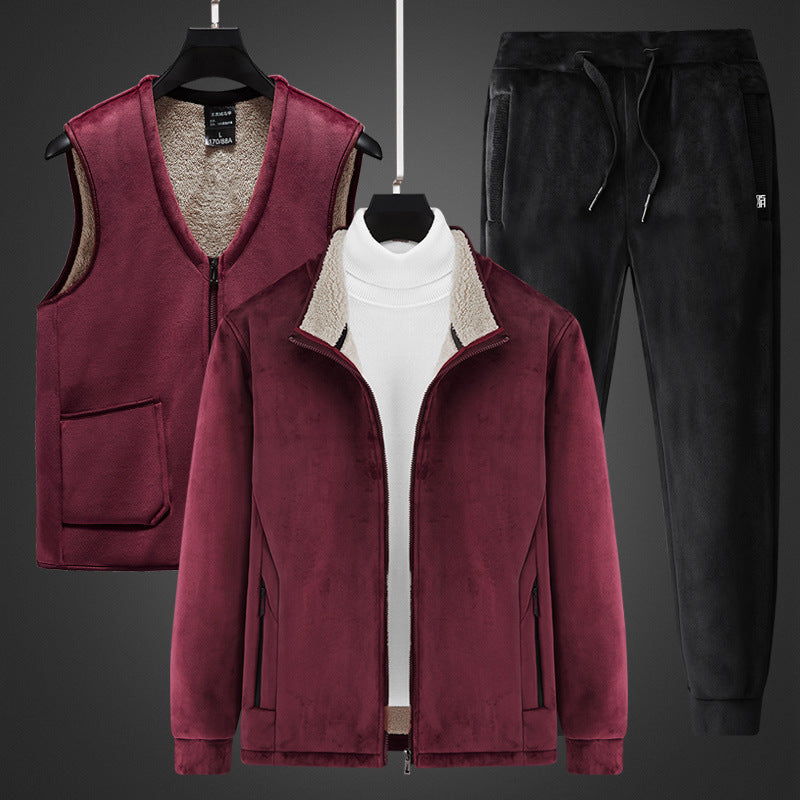 Herren wärmendes Fleece-Dreiteiliges Set mit Reißverschlussjacke, Teddyweste und Jogginghose Nord Taschen