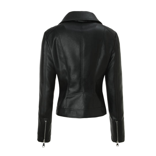 Damen Taillierte Biker-Lederjacke mit Stepp-Schultern Nord Taschen