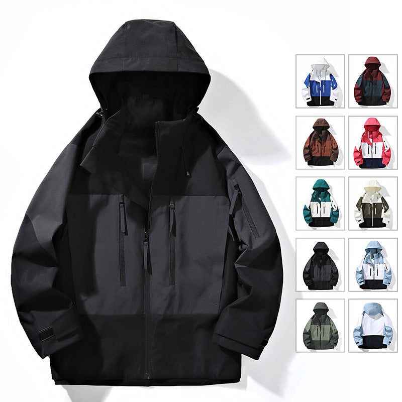 Herren Wasserabweisende Colorblock-Outdoorjacke mit Kapuze, Mehrfach-Reißverschlusstaschen und verstellbaren Bündchen Nord Taschen