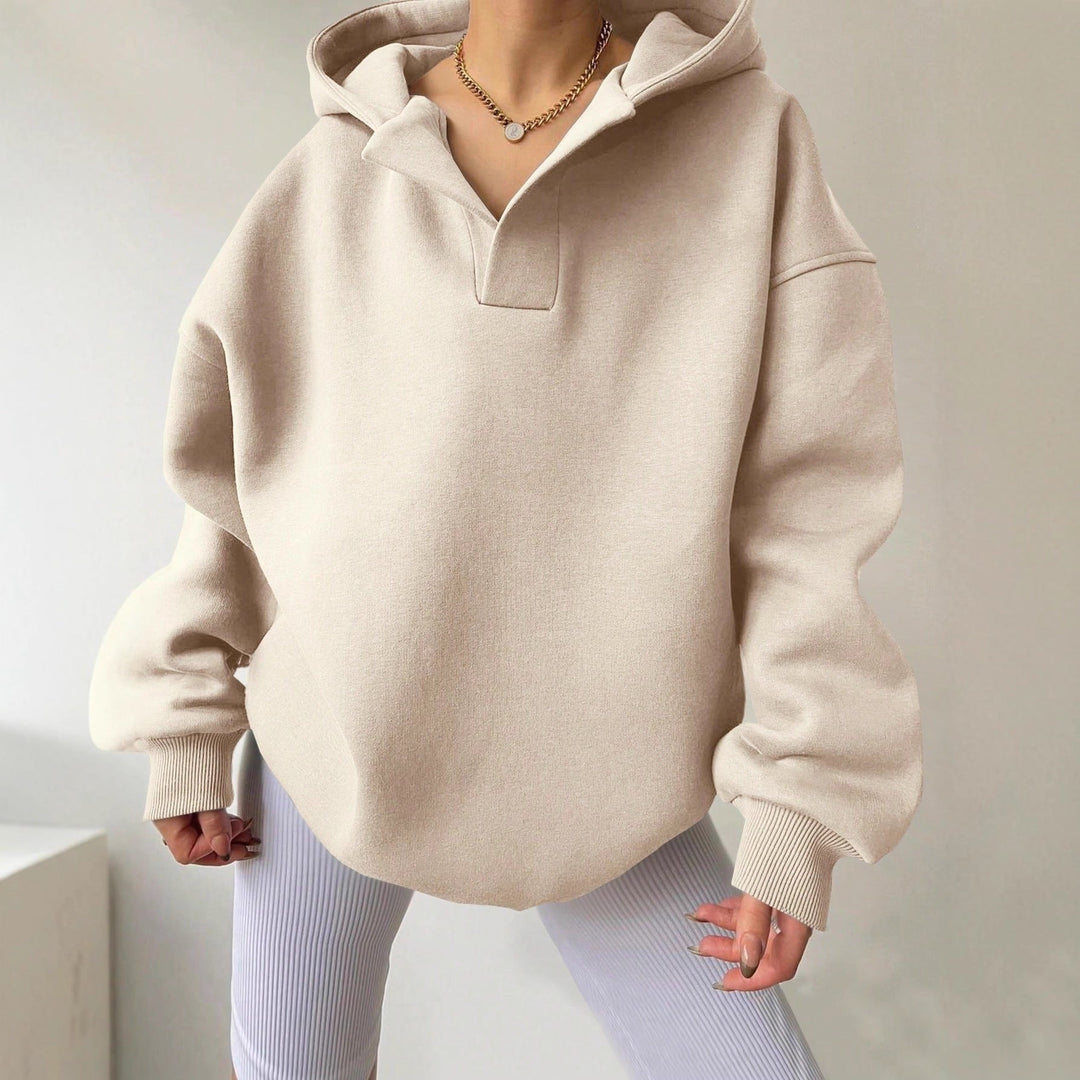 Damen Oversized Kapuzensweatshirt mit lässigem Stehkragen und langen Ärmeln Nord Taschen