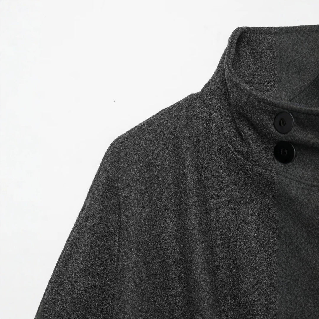 Damen Wollcape-Mantel mit Stehkragen, Knopfverschluss und Bindegürtel Nord Taschen
