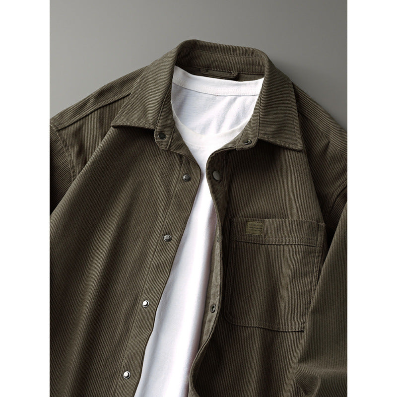 Herren Cord-Overshirt im Worker-Look mit Druckknopfleiste und aufgesetzter Brusttasche Nord Taschen