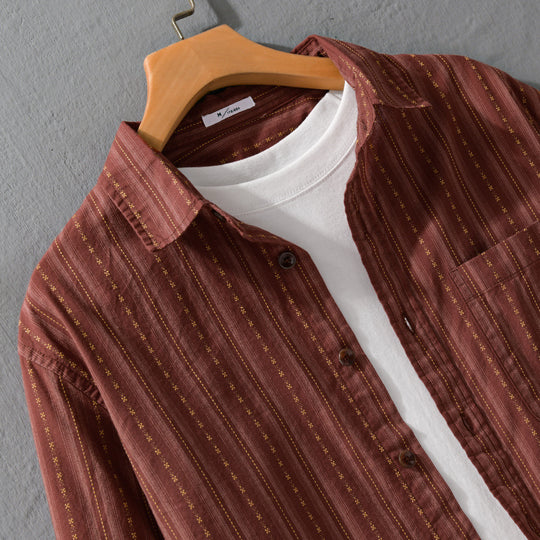 Herren Lässiges Langarm-Overshirt aus Leinen-Baumwollmix mit aufgesetzter Brusttasche Nord Taschen