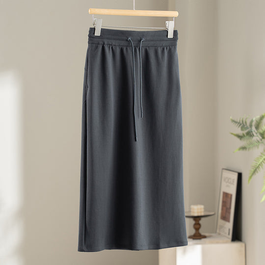 Damen Jersey-Midirock mit elastischem Tunnelzugbund und geradem Fall Nord Taschen