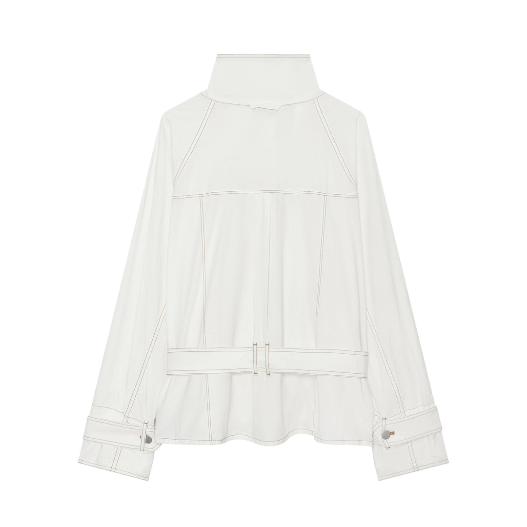 Damen Cropped Utility‑Jacke mit Stehkragen, Taillenband und sichtbaren Ziernähten Nord Taschen