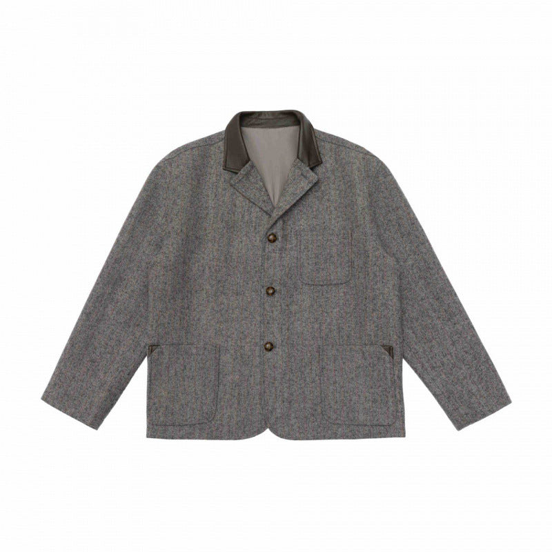 Herren Schurwollmix-Workerblazer mit kontrastierendem Lederkragen und aufgesetzten Taschen Nord Taschen