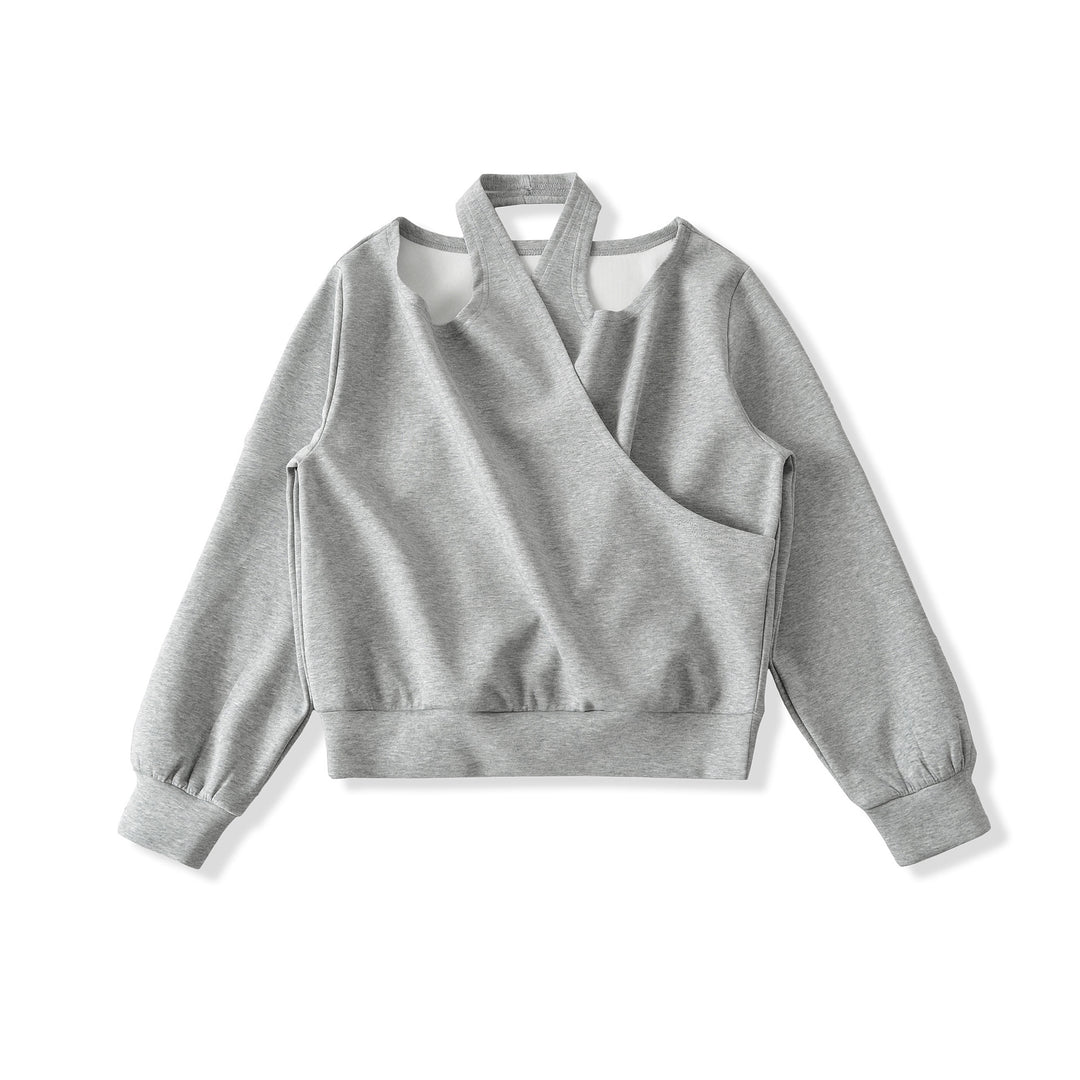 Damen Cropped Sweatshirt mit Neckholder, Cold-Shoulder und Wickeloptik Nord Taschen