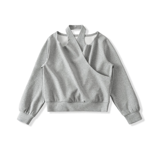 Damen Cropped Sweatshirt mit Neckholder, Cold-Shoulder und Wickeloptik Nord Taschen