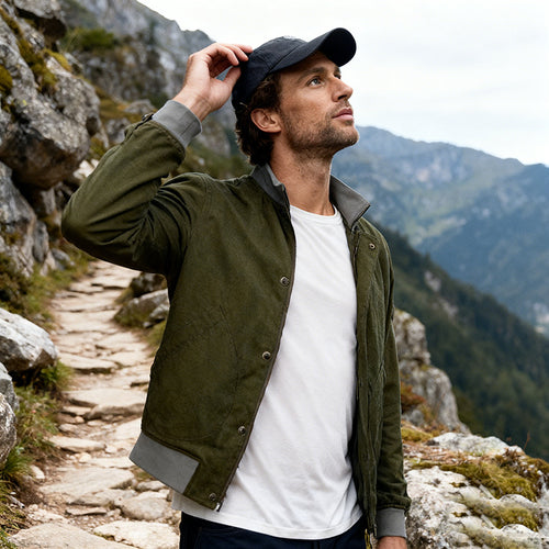 Herren Kurzjacke im urbanen Outdoor-Stil mit Stehkragen, Druckknopfblende und Rippbündchen Nord Taschen