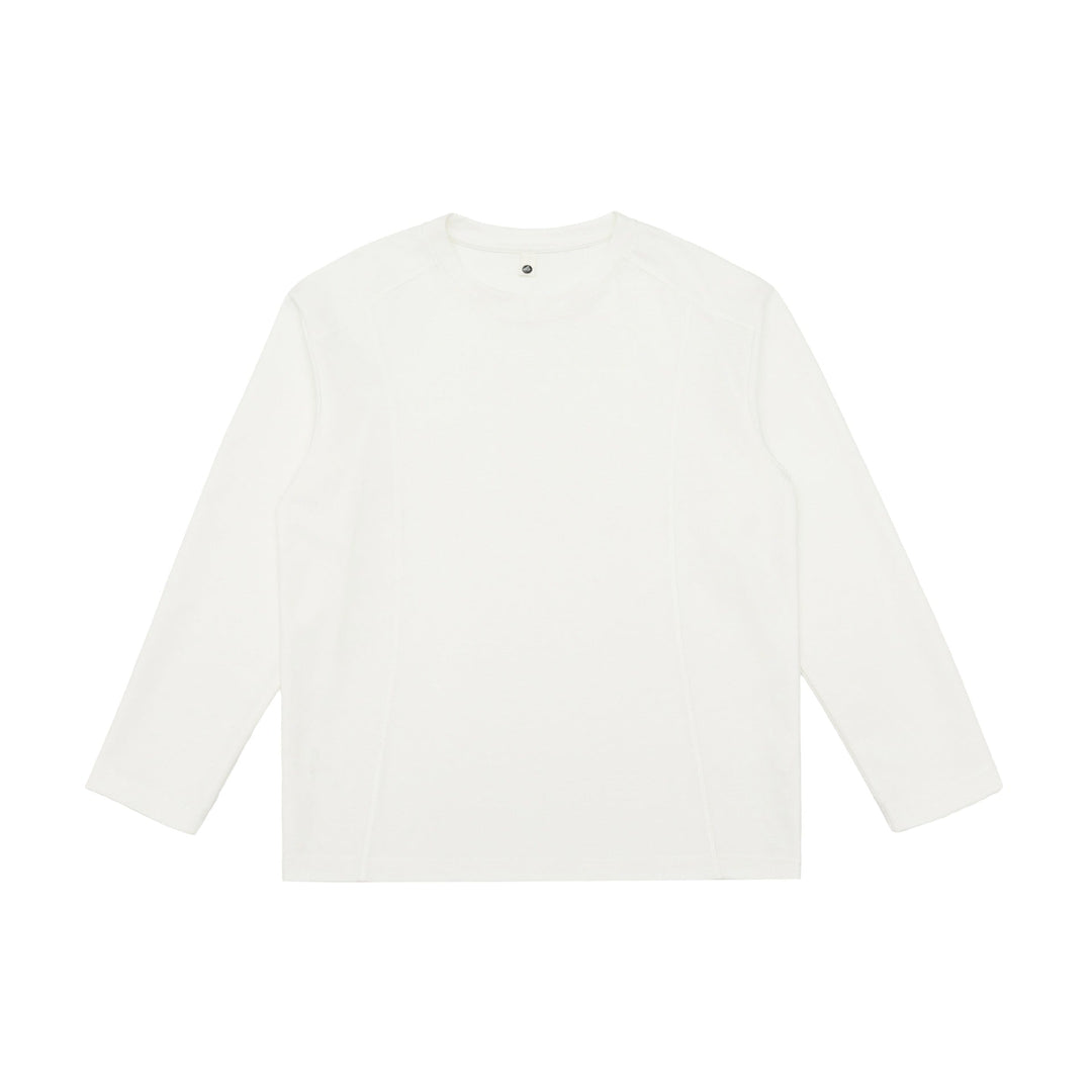 Damen Feines Baumwoll-Langarmshirt mit geradem Saum und Ziernaht-Detail Nord Taschen