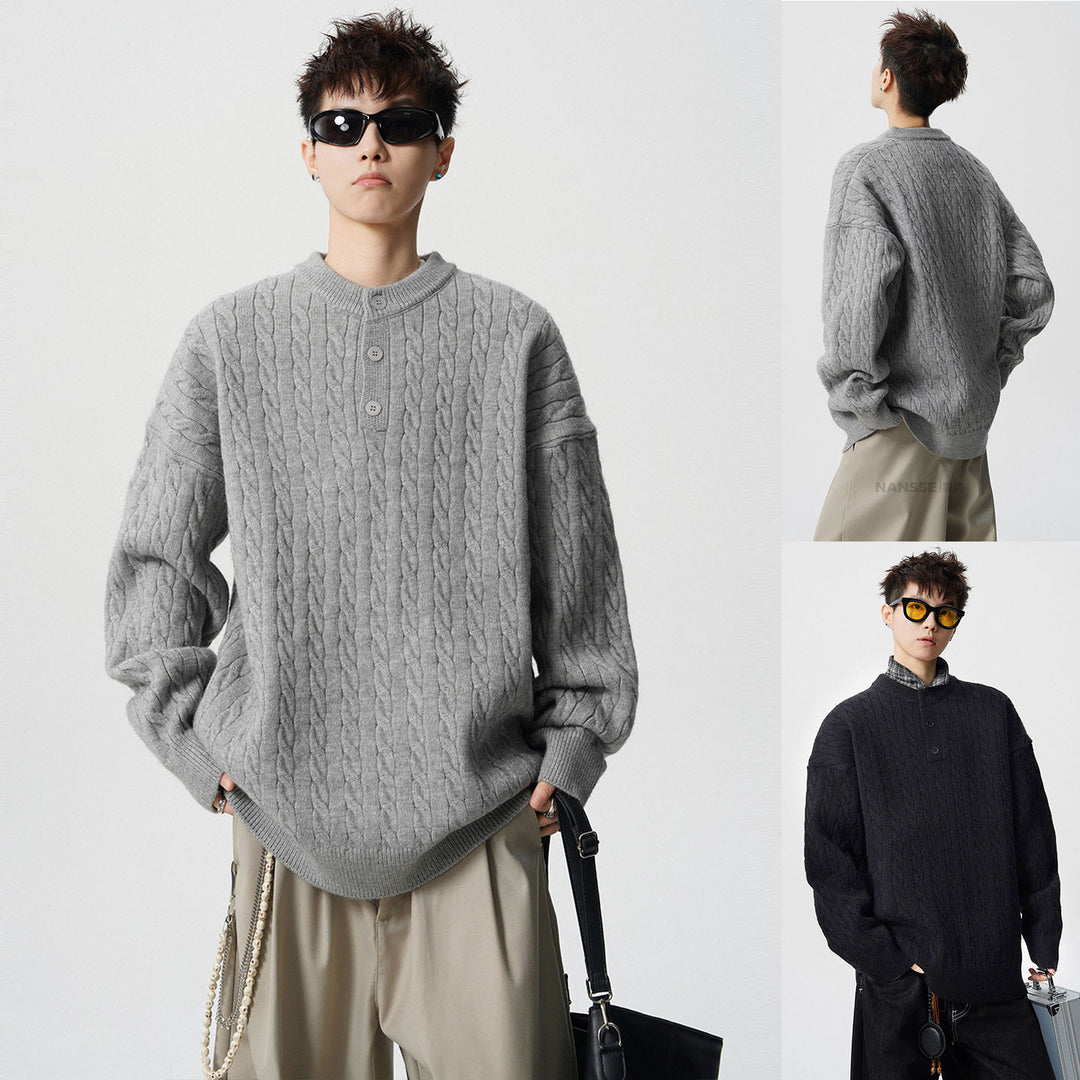 Herren Grobstrickpullover mit Knopfleiste Nord Taschen