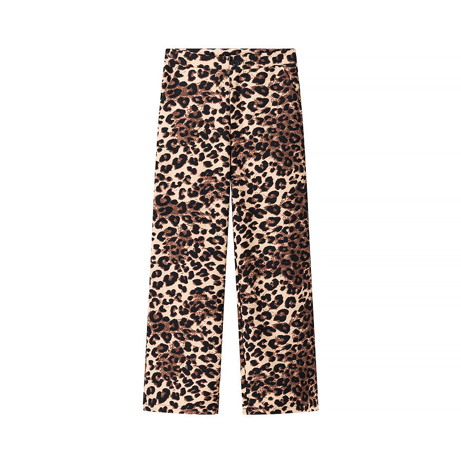 Damen Weite High‑Waist Palazzo‑Hose mit Leopardenmuster und fließendem Fall Nord Taschen