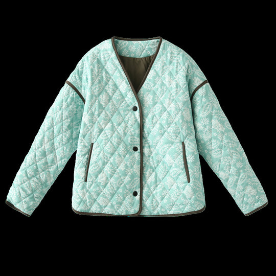 Damen Steppjacke mit Paisley‑Muster, V‑Ausschnitt und kontrastierender Paspelierung Nord Taschen