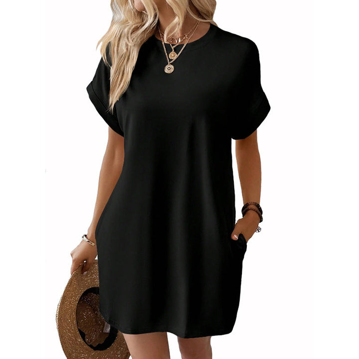 Damen Lockeres T-Shirt-Kleid mit praktischen Taschen und lässigem Design