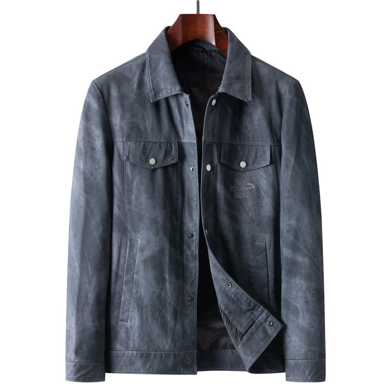 Herren Velourslederoptik-Truckerjacke mit Hemdkragen und Pattentaschen Nord Taschen