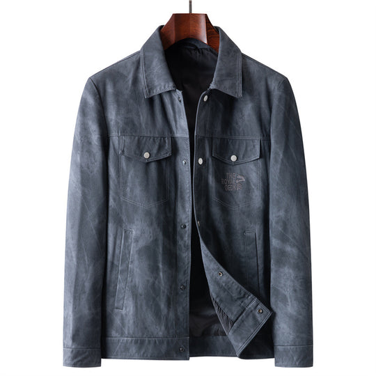 Herren Velourslederoptik-Truckerjacke mit Hemdkragen und Pattentaschen Nord Taschen