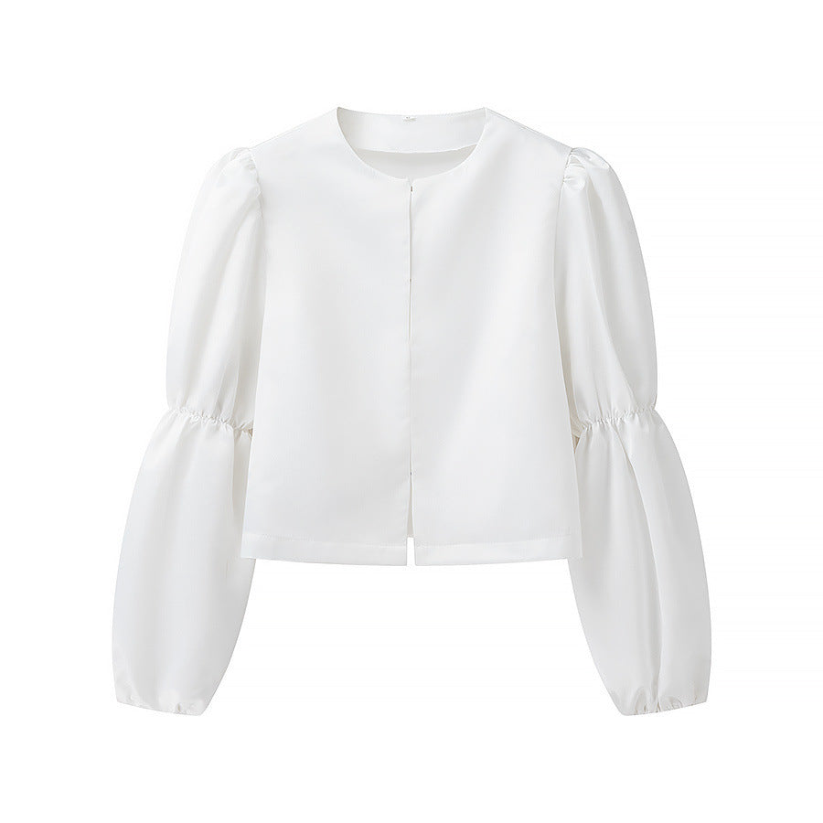 Damen Glänzende Satin‑Bluse mit voluminösen Puffärmeln Nord Taschen