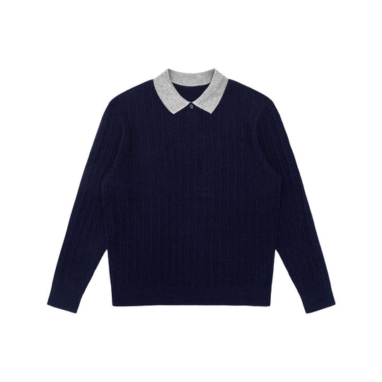 Herren Feinstrukturierter Rippstrick-Polo-Pullover mit Kontrastkragen Nord Taschen