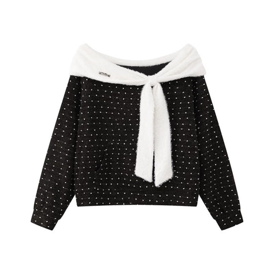 Damen Kuscheliger Strickpullover mit großem Faux-Fur-Schalkragen und Kängurutasche Nord Taschen