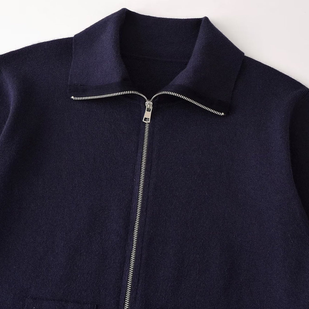 Damen Grobgestrickte Oversize-Zipjacke mit Stehkragen und aufgesetzten Taschen Nord Taschen