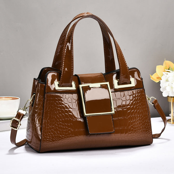 Damen Handtasche mit glänzender Krokodilprägung und eleganter Schnalle Nord Taschen