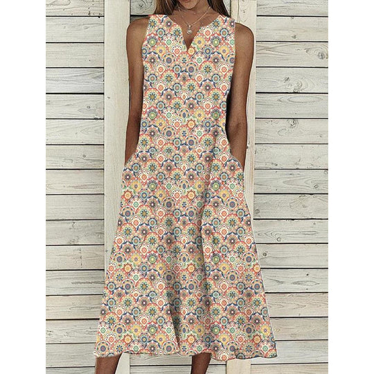 Damen Midi-Kleid mit tiefem V-Ausschnitt, Knopfdetails und praktischen Taschen