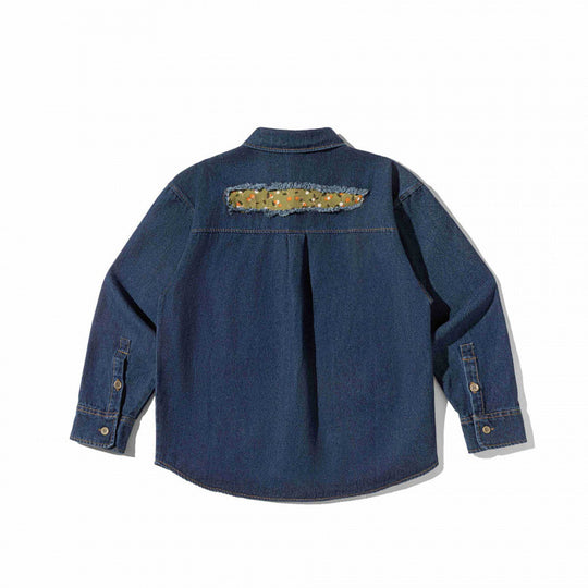 Unisex Kastenförmige Denim-Hemdjacke mit dekorativen Destroy-Applikationen und Oversized-Silhouette Nord Taschen