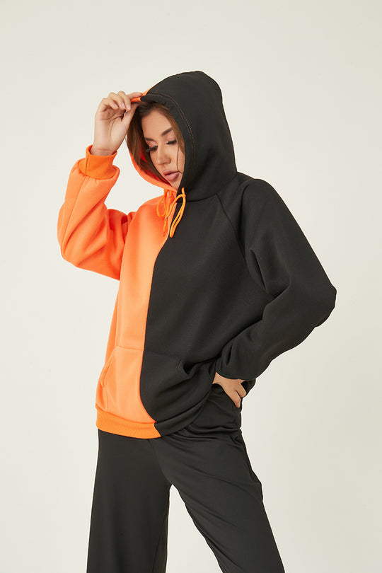 Damen Kapuzenpullover mit kontrastreichem Blockdesign, Oversize-Schnitt und Kängurutasche Nord Taschen
