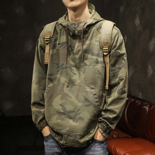 Herren Kapuzen-Anorak mit Halbzip, Kängurutasche und Tunnelzugsaum Nord Taschen