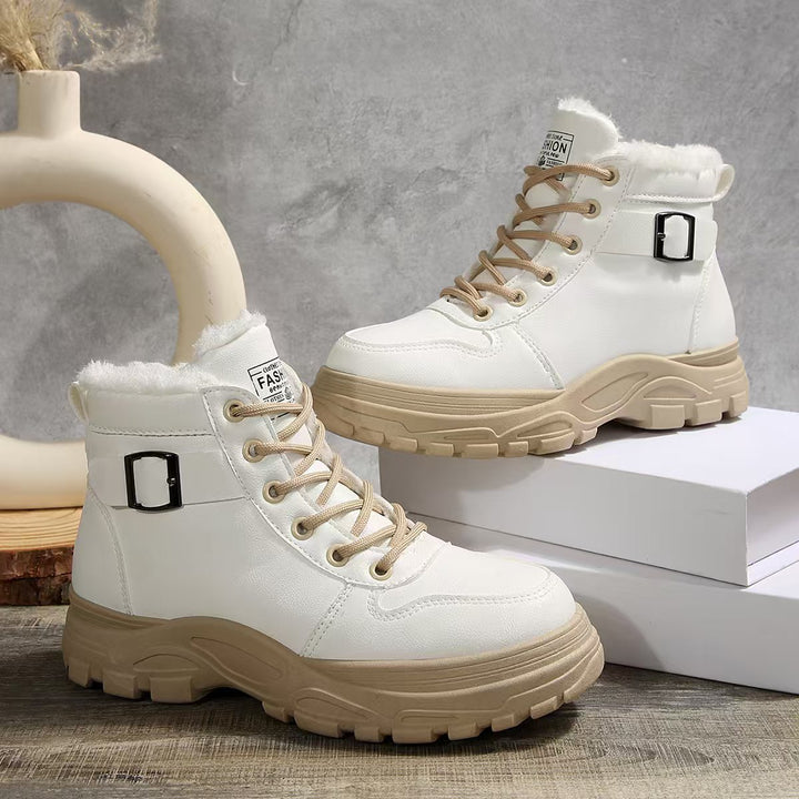 Damen  gefütterte Plateau-Schnürstiefelette mit dekorativer Metallschnalle und profilierter Gummilaufsohle Nord Taschen