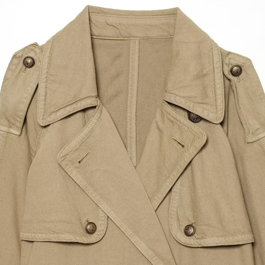 Damen Cropped Trench-Capejacke mit doppelreihiger Knopfleiste, Schulterpatten und Bindegürtel Nord Taschen