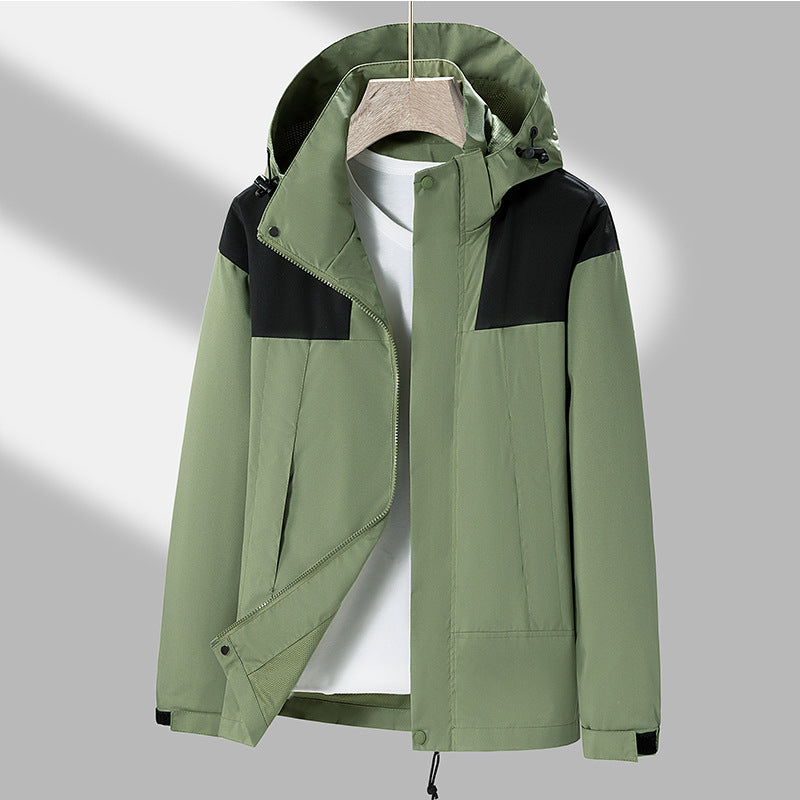 Herren Leichte wasserabweisende Kapuzen‑Übergangsjacke mit Kontrast‑Schulterpaneelen und Kordelzugsaum Nord Taschen