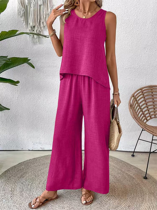 Damen Lässiges und luftiges Zweiteiliges Set mit Oberteil und weitem Hosen
