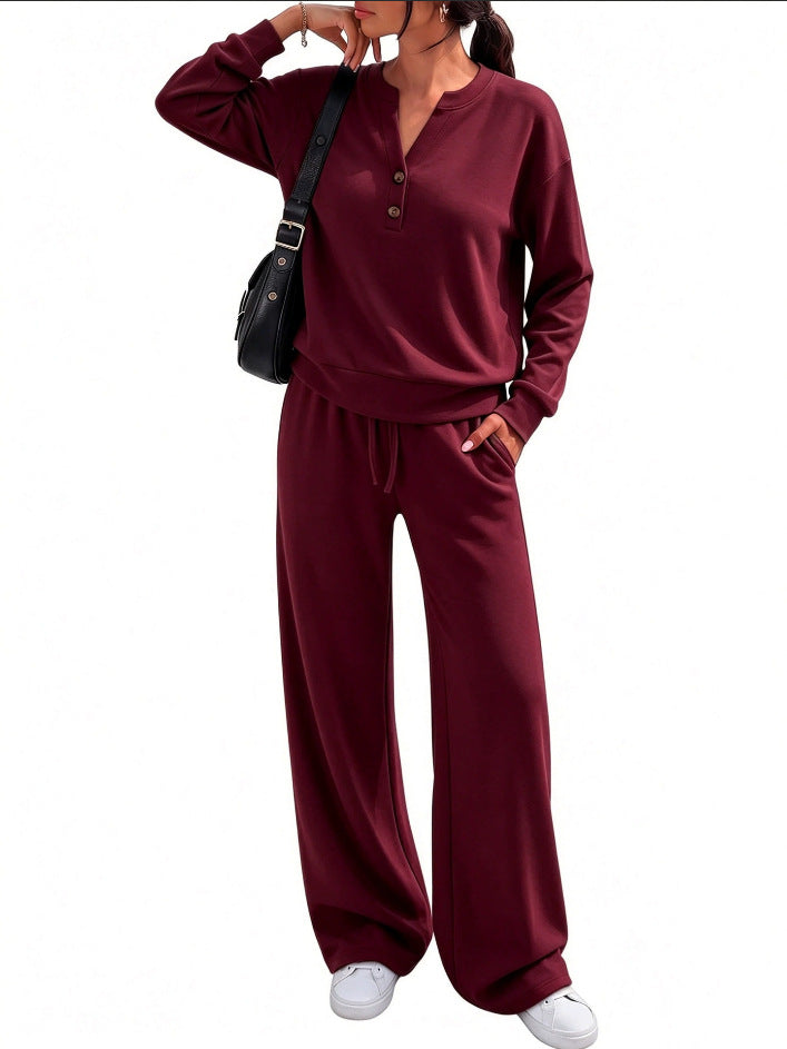 Damen Lounge-Set mit Henley-Kragen und palazzoweiter Jogginghose Nord Taschen