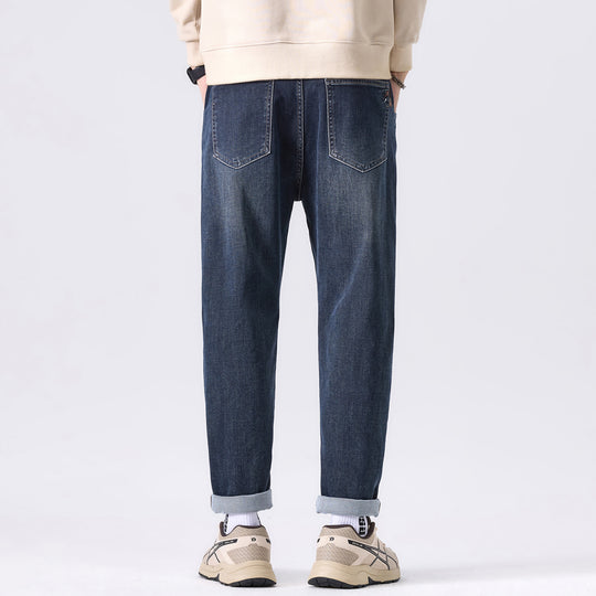 Herren Tapered-Denimhose mit mittelhohem Bund, gekrempeltem Saum und dezenter Used-Waschung Nord Taschen