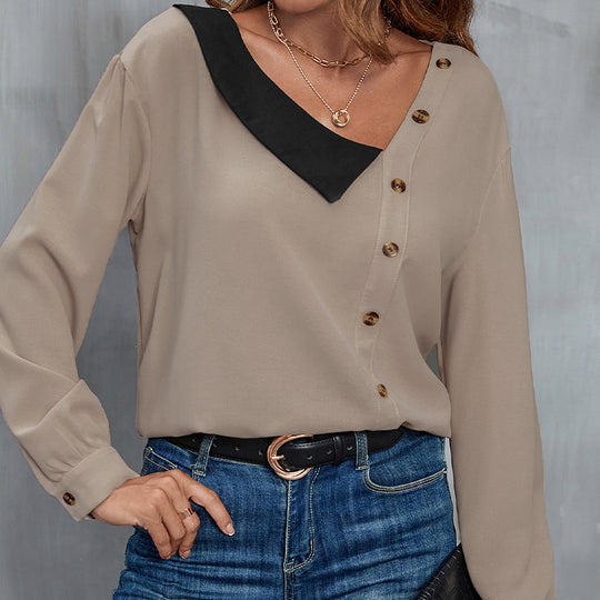Damen Elegante Bluse mit asymmetrischem Kragen und Knopfdetails Nord Taschen