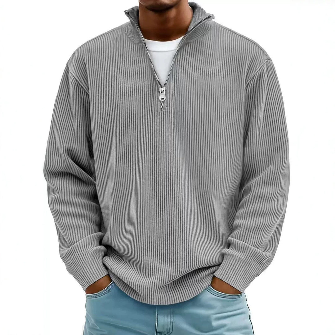 Herren Gerippter Halbzip-Strickpullover mit Stehkragen und lockerer Passform Nord Taschen