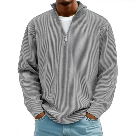 Herren Gerippter Halbzip-Strickpullover mit Stehkragen und lockerer Passform Nord Taschen