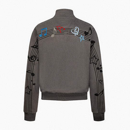 Damen Kurz geschnittene Stehkragen‑Sweatjacke mit Noten- und Stern-Stickerei Nord Taschen