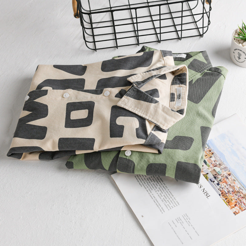 Herren Baumwoll-Overshirt mit Allover-Lettering-Print, Relaxed-Fit und Kentkragen Nord Taschen
