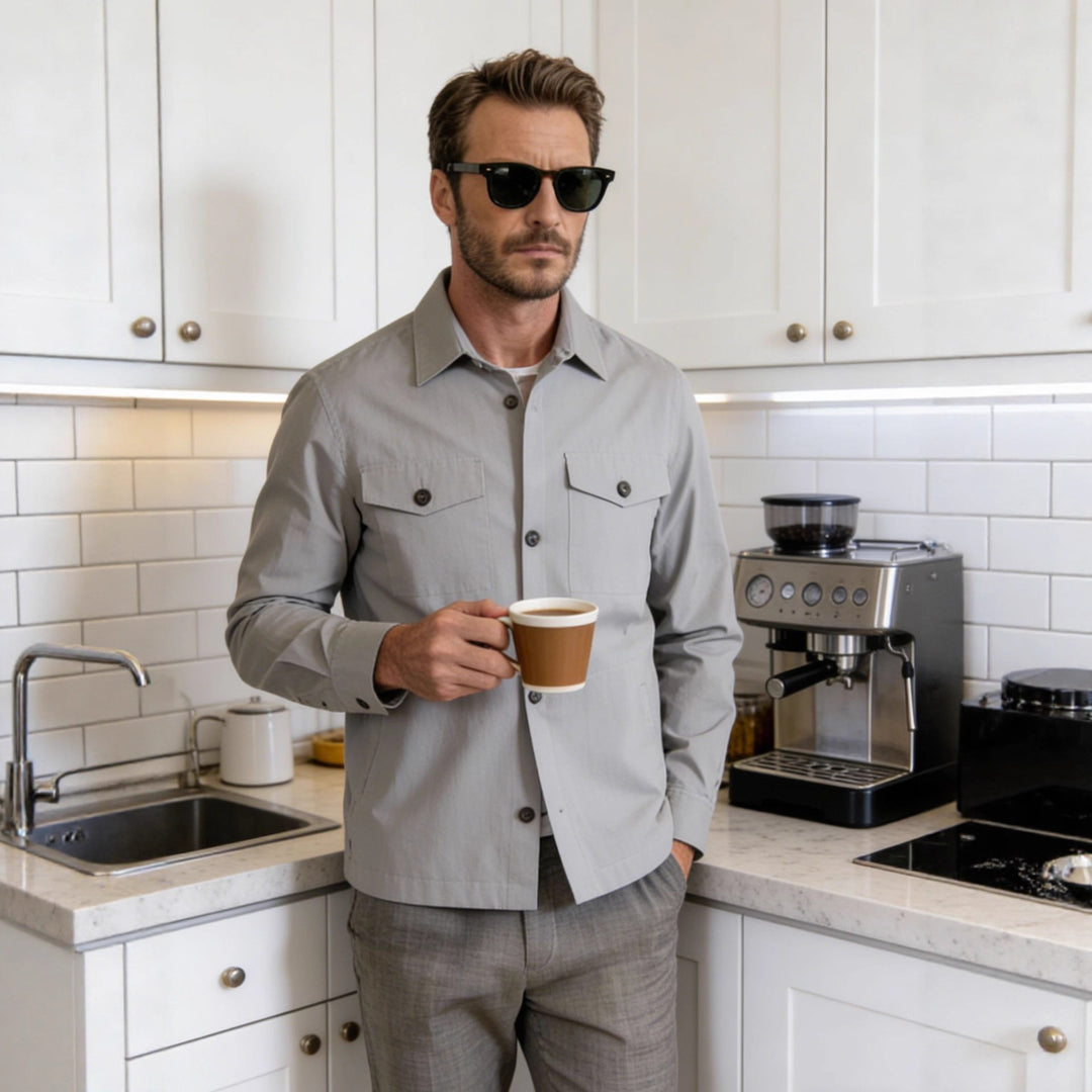 Herren Overshirt-Hemdjacke mit Pattentaschen und klassischem Hemdkragen Nord Taschen