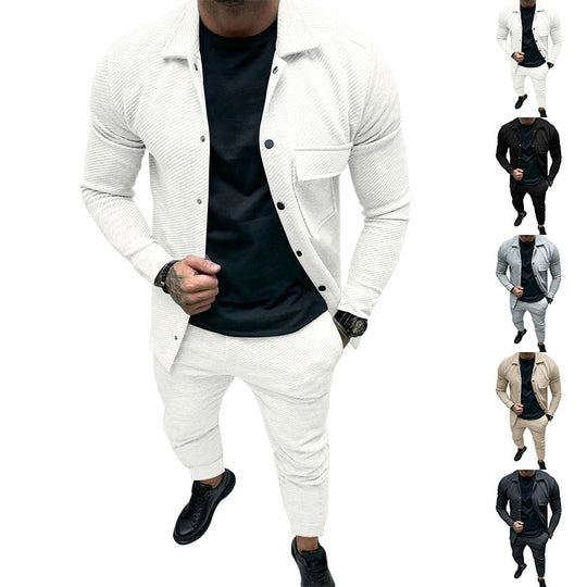 Herren Strukturiertes Jersey-Freizeitset mit Overshirt und Tapered Jogginghose Nord Taschen