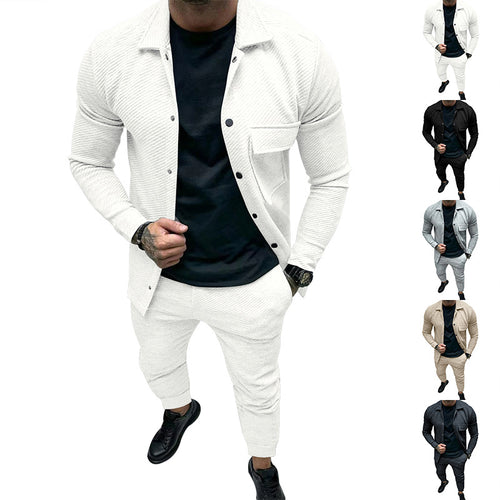 Herren Strukturiertes Jersey-Freizeitset mit Overshirt und Tapered Jogginghose Nord Taschen