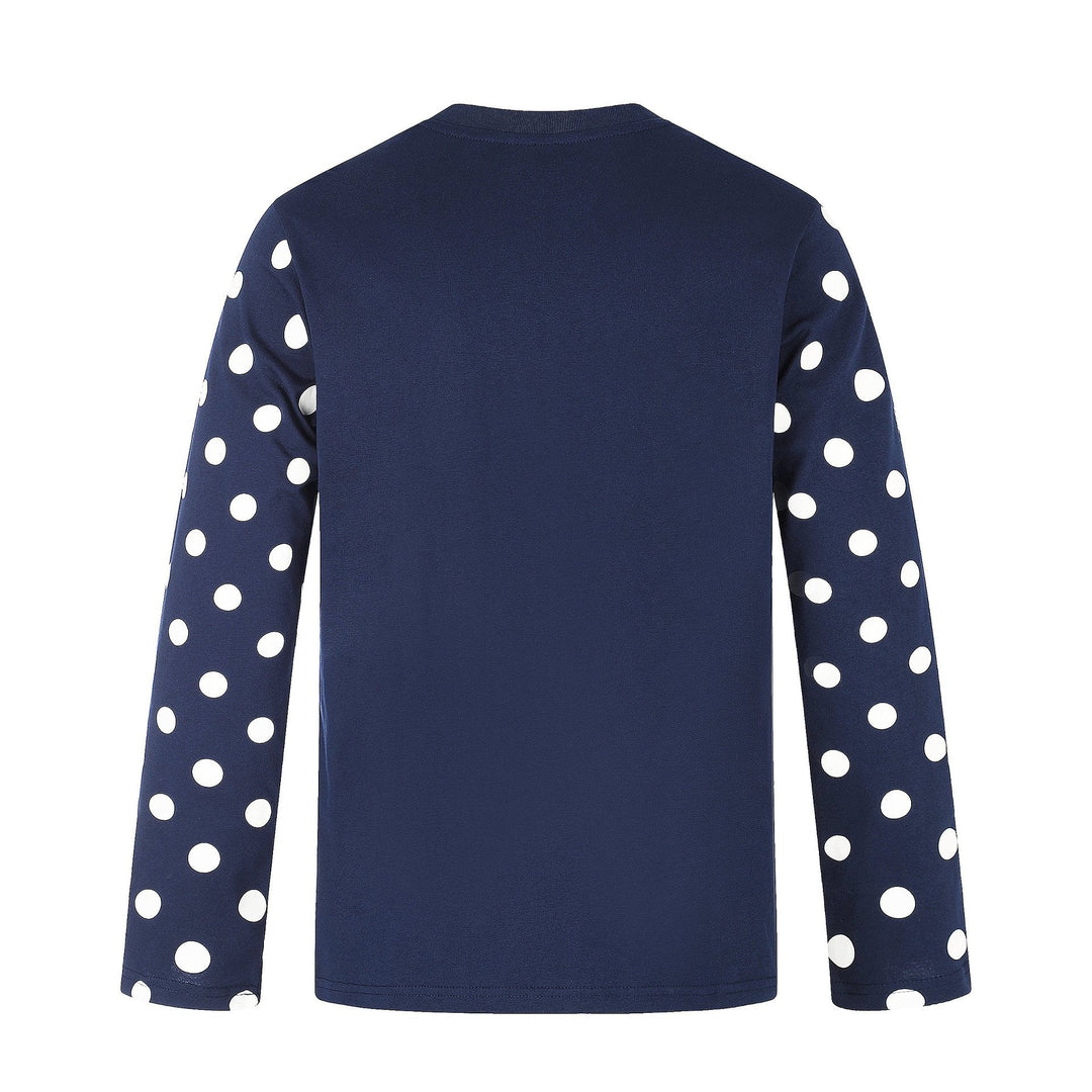 Damen Langärmliges Statement-Shirt mit Polka‑Dot-Ärmeln und Zahlendruck Nord Taschen