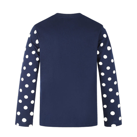 Damen Langärmliges Statement-Shirt mit Polka‑Dot-Ärmeln und Zahlendruck Nord Taschen